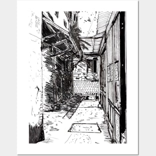 Alleyway Saigon Vietnam Pen and Ink Illustration Posters and Art